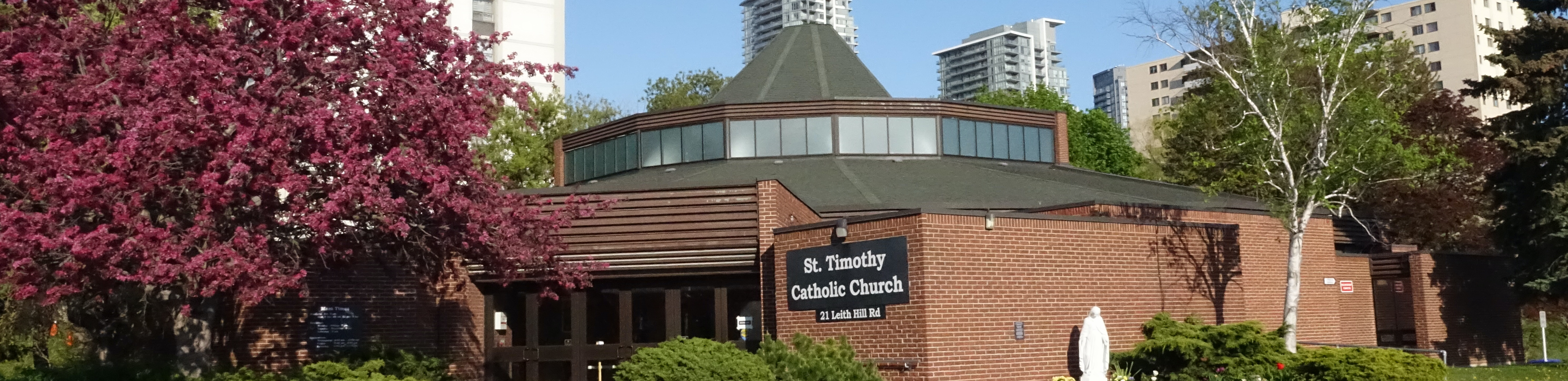 Front entrance of st Timothys parish.  Banner style picture