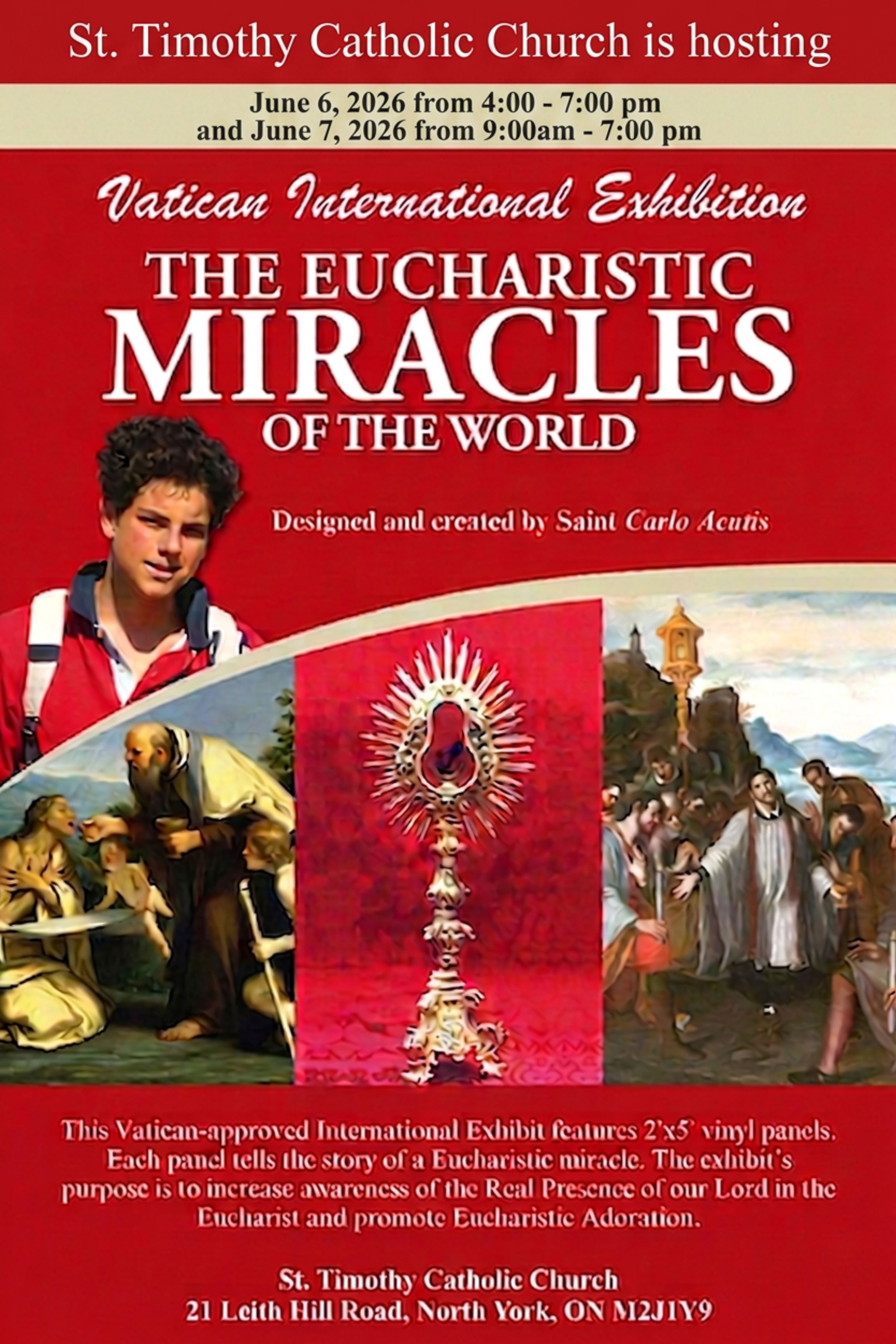 Poster with Catholic Church Relics and image of Saint Carlo Acutis